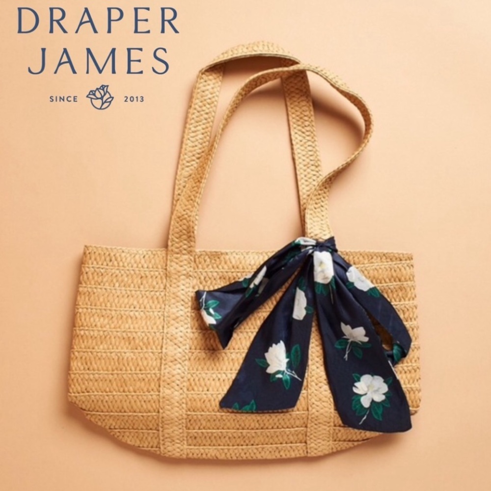 *SALE* Draper James Straw Bag with Navy Floral Scarf
